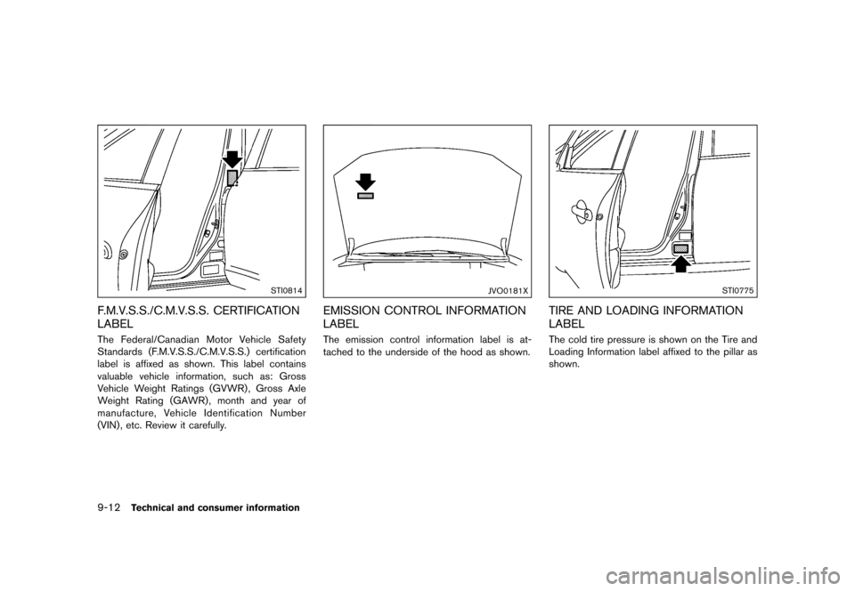 NISSAN JUKE 2016 F15 / 1.G Owners Manual �������
�> �(�G�L�W� ����� �� � �0�R�G�H�O� �)���� �@
9-12Technical and consumer information
STI0814
F.M.V.S.S./C.M.V.S.S. CERTIFICATION
LABEL
GUID-5C38DE0E-6A92-4DC0-8D62-4E94E8B
