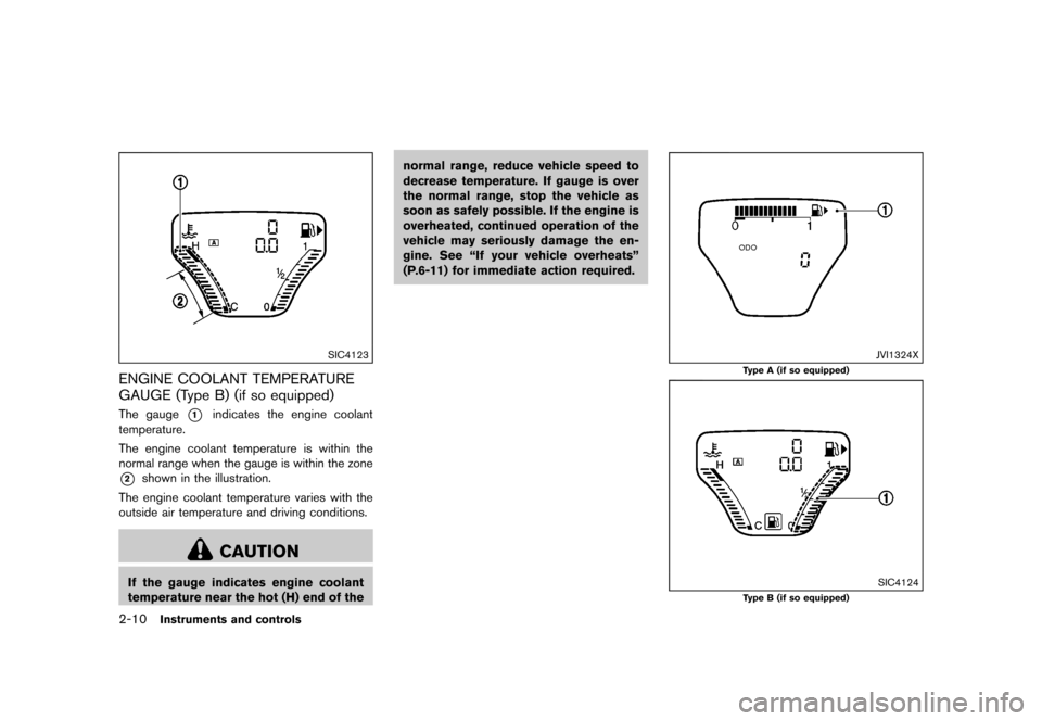 NISSAN JUKE 2016 F15 / 1.G Manual Online ������
�> �(�G�L�W� ����� �� � �0�R�G�H�O� �)���� �@
2-10Instruments and controls
SIC4123
ENGINE COOLANT TEMPERATURE
GAUGE (Type B) (if so equipped)
GUID-34DD45D3-B4F2-44CD-AAC9-21