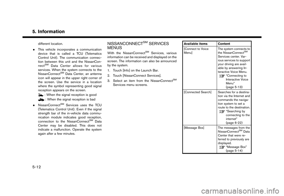 NISSAN MURANO 2016 3.G Nissan Connect Navigation Manual ������
�> �(�G�L�W� ����� �� �� �0�R�G�H�O� �1�&�*�1�-��1 �@
5. Information
different location.
. This vehicle incorporates a communication
device that is called a TCU (Telematics
Co