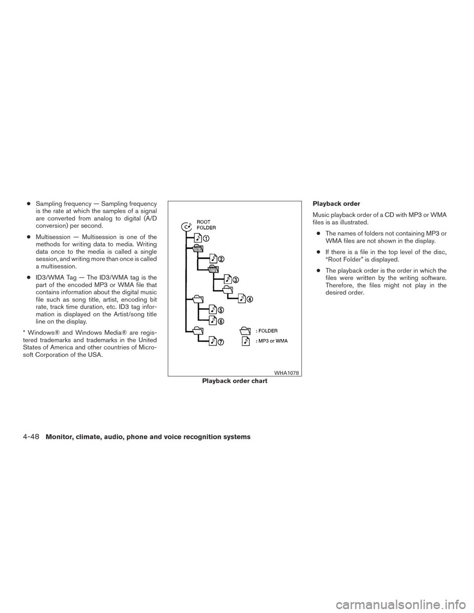 NISSAN TITAN 2016 2.G Owners Manual ●Sampling frequency — Sampling frequency
is the rate at which the samples of a signal
are converted from analog to digital (A/D
conversion) per second.
● Multisession — Multisession is one of 