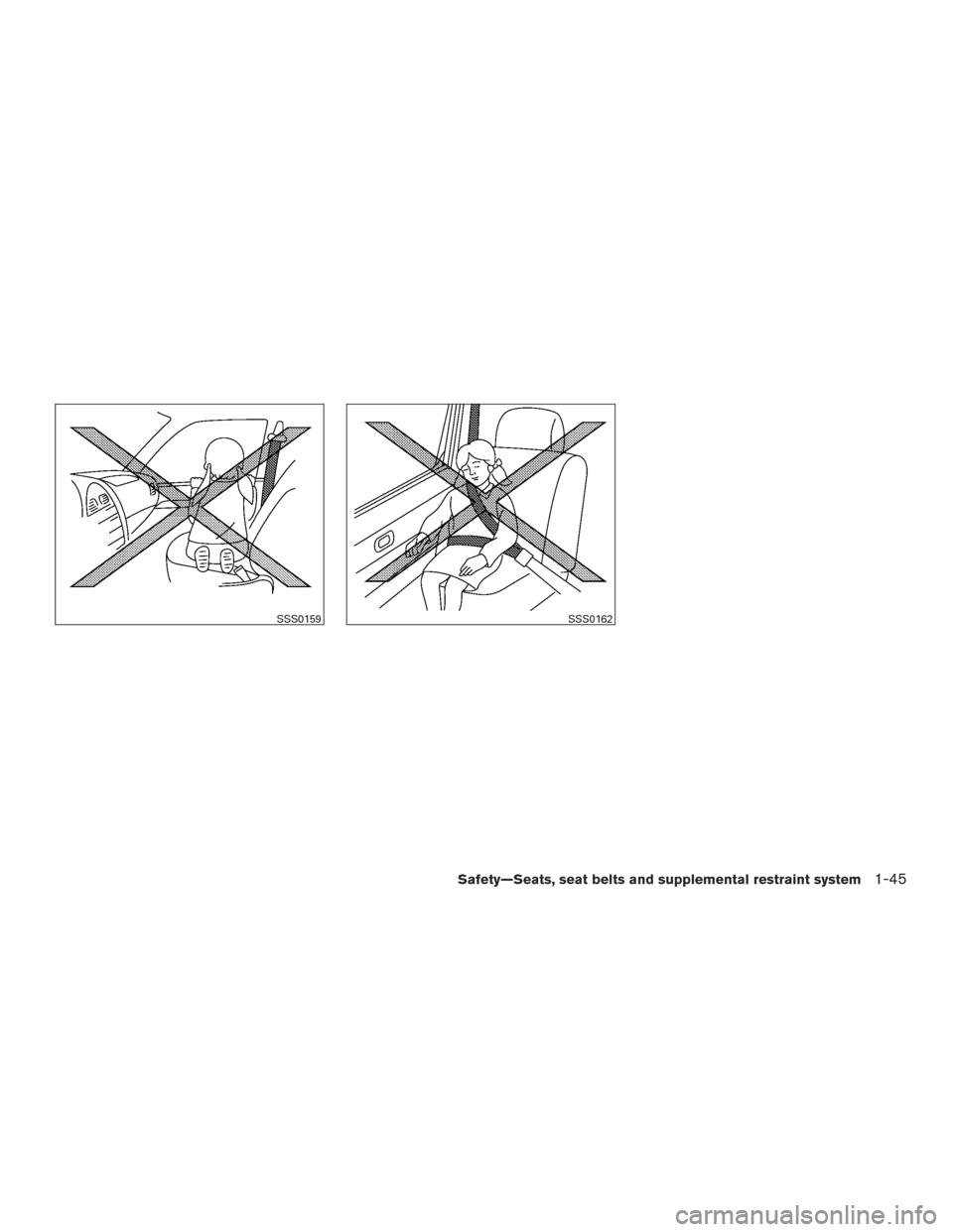 NISSAN VERSA SEDAN 2016 2.G Repair Manual SSS0159SSS0162
Safety—Seats, seat belts and supplemental restraint system1-45 NISSAN VERSA SEDAN 2016 2.G Repair Manual SSS0159SSS0162
Safety—Seats, seat belts and supplemental restraint system1-45