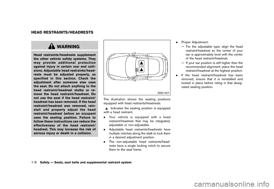 NISSAN 370Z COUPE 2017 Z34 Owners Manual ������
�> �(�G�L�W� ����� �� �� �0�R�G�H�O� �����0�< �1�,�6�6�$�1 ����=��=��� �2�0���(���=���8� �@
1-6Safety Ð Seats, seat belts and supplemental restraint system
G