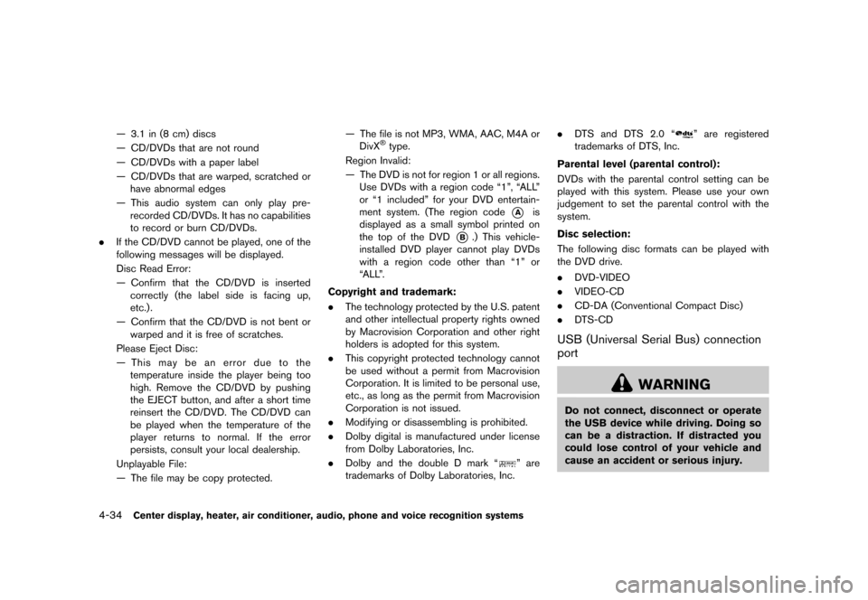 NISSAN 370Z ROADSTER 2017 Z34 Owners Manual �������
�> �(�G�L�W� ����� �� �� �0�R�G�H�O� �����0�< �1�,�6�6�$�1 ����=��=��� �2�0���(���=���8� �@
4-34Center display, heater, air conditioner, audio, phone and vo