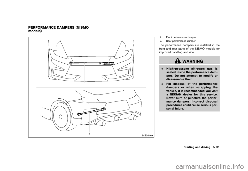 NISSAN 370Z ROADSTER 2017 Z34 Owners Manual �������
�> �(�G�L�W� ����� �� �� �0�R�G�H�O� �����0�< �1�,�6�6�$�1 ����=��=��� �2�0���(���=���8� �@
GUID-B474243D-BFA3-4375-B3E1-76ACD464F8A1
JVS0446X
1. Front perf