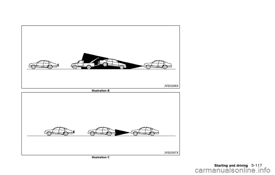 NISSAN ARMADA 2017 2.G Owners Manual JVS0296XIllustration B
JVS0297XIllustration C
Starting and driving5-117 NISSAN ARMADA 2017 2.G Owners Manual JVS0296XIllustration B
JVS0297XIllustration C
Starting and driving5-117