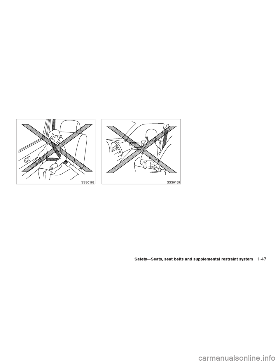NISSAN MAXIMA 2017 A36 / 8.G Repair Manual SSS0162SSS0159
Safety—Seats, seat belts and supplemental restraint system1-47 