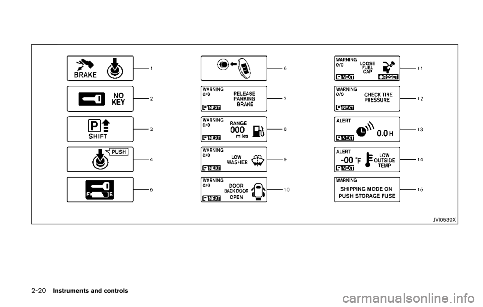 NISSAN QUEST 2017 RE52 / 4.G Owners Manual 2-20Instruments and controls
JVI0539X NISSAN QUEST 2017 RE52 / 4.G Owners Manual 2-20Instruments and controls
JVI0539X