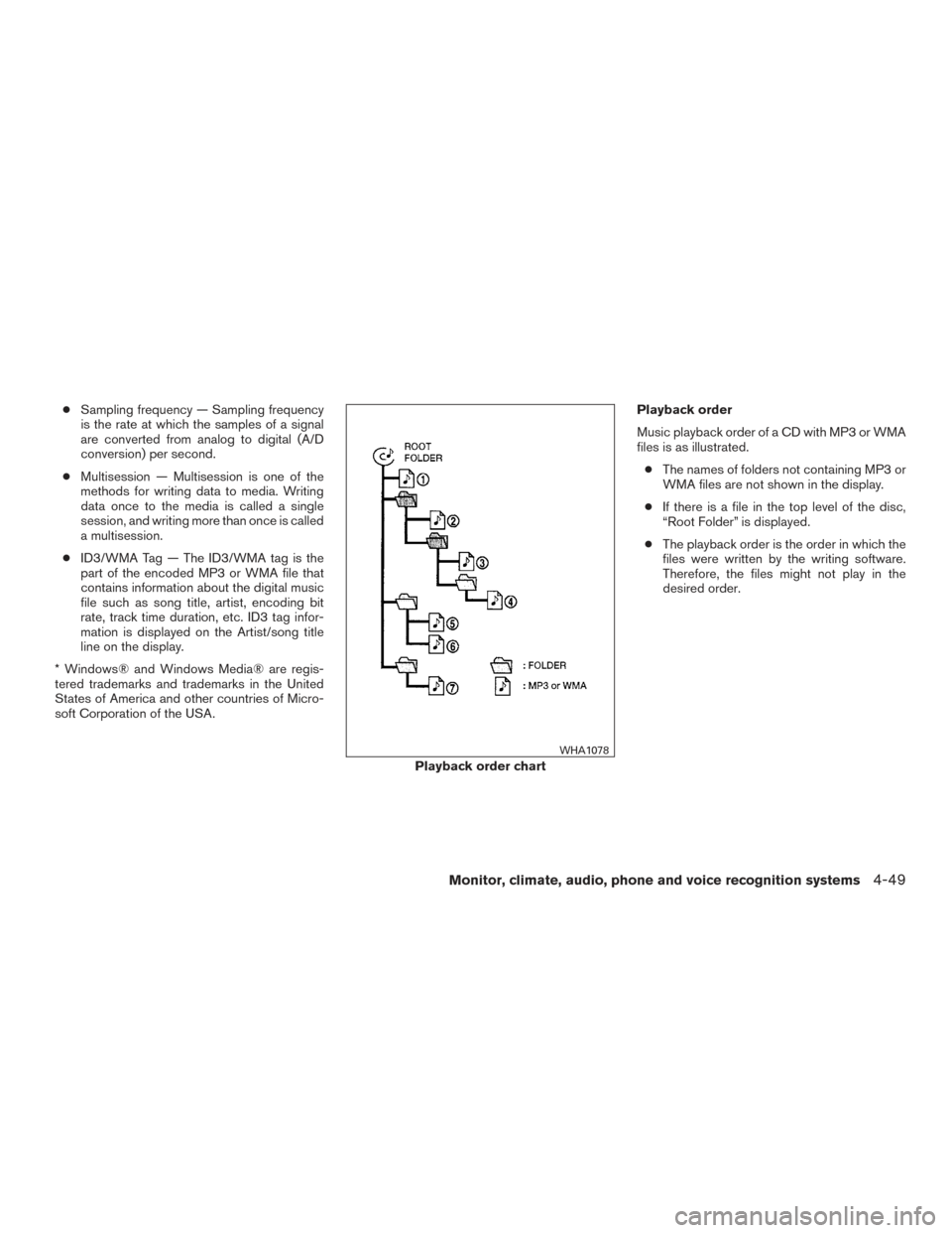 NISSAN TITAN 2017 2.G Owners Manual ●Sampling frequency — Sampling frequency
is the rate at which the samples of a signal
are converted from analog to digital (A/D
conversion) per second.
● Multisession — Multisession is one of 