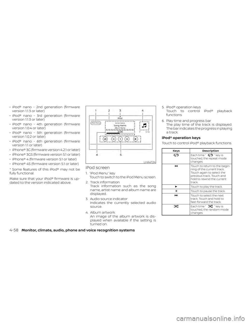 NISSAN ALTIMA 2023 Owners Manual • iPod® nano - 2nd generation (firmwareversion 1.1.3 or later)
• iPod® nano - 3rd generation (firmware version 1.1.3 or later)
• iPod® nano - 4th generation (firmware version 1.0.4 or later)
NISSAN ALTIMA 2023 Owners Manual • iPod® nano - 2nd generation (firmwareversion 1.1.3 or later)
• iPod® nano - 3rd generation (firmware version 1.1.3 or later)
• iPod® nano - 4th generation (firmware version 1.0.4 or later)
