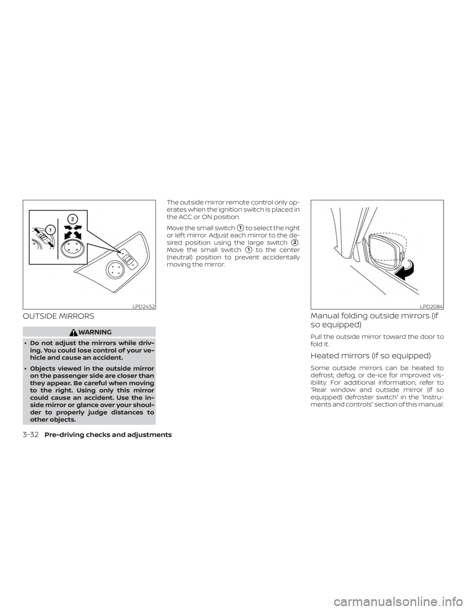NISSAN ALTIMA SV 2018  Owners Manual OUTSIDE MIRRORS 