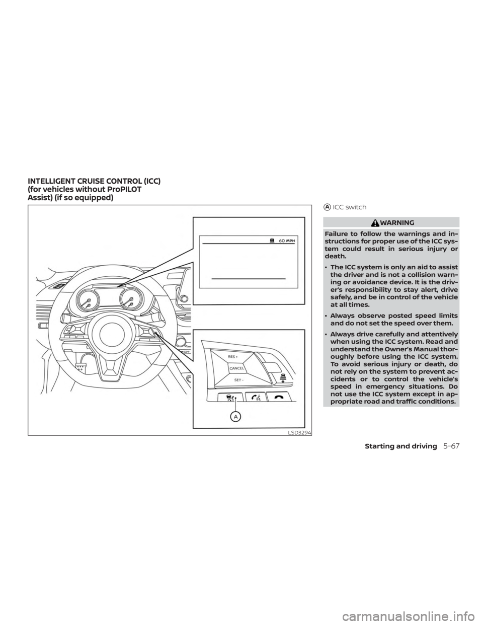 NISSAN ALTIMA SL 2019  Owners Manual AICC switch 