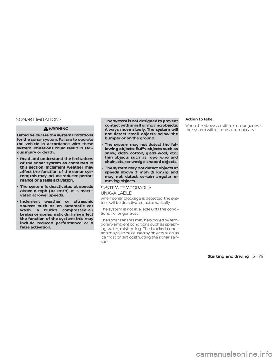 NISSAN ALTIMA 2022  Owners Manual SONAR LIMITATIONS 