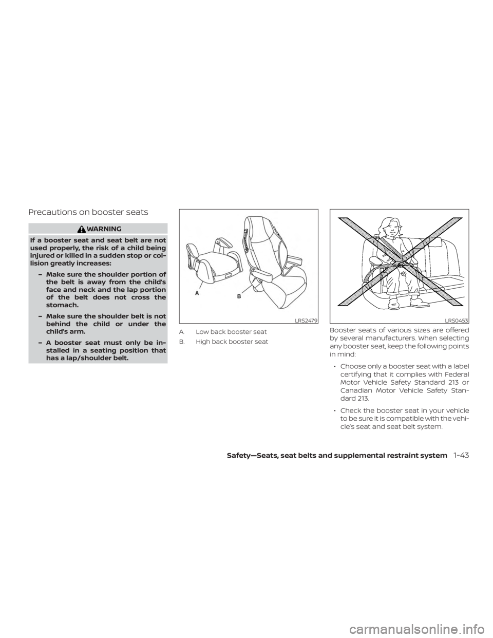 NISSAN ALTIMA 2022 Repair Manual Precautions on booster seats 
