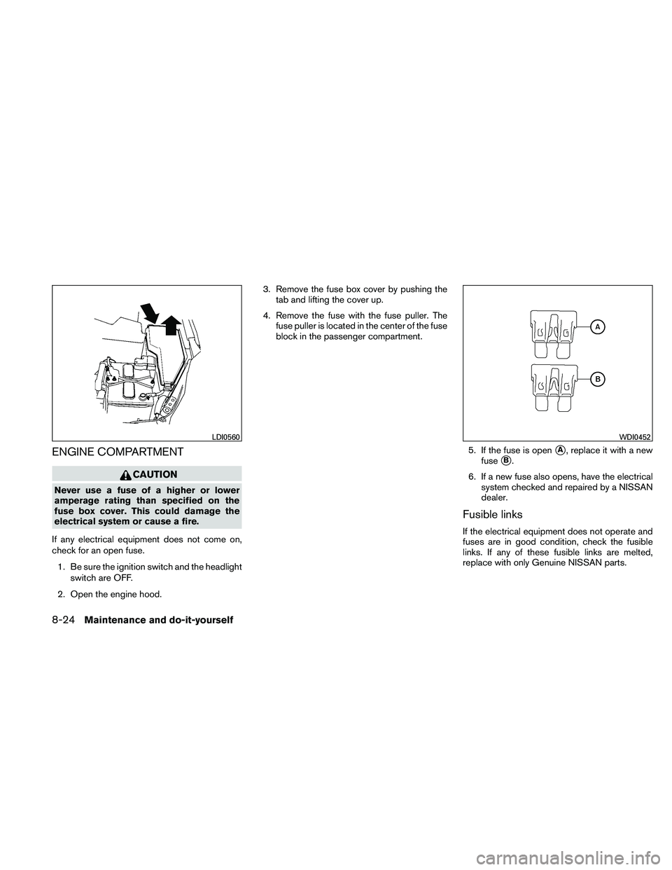 NISSAN ALTIMA 2011  Owners Manual ENGINE COMPARTMENT 
