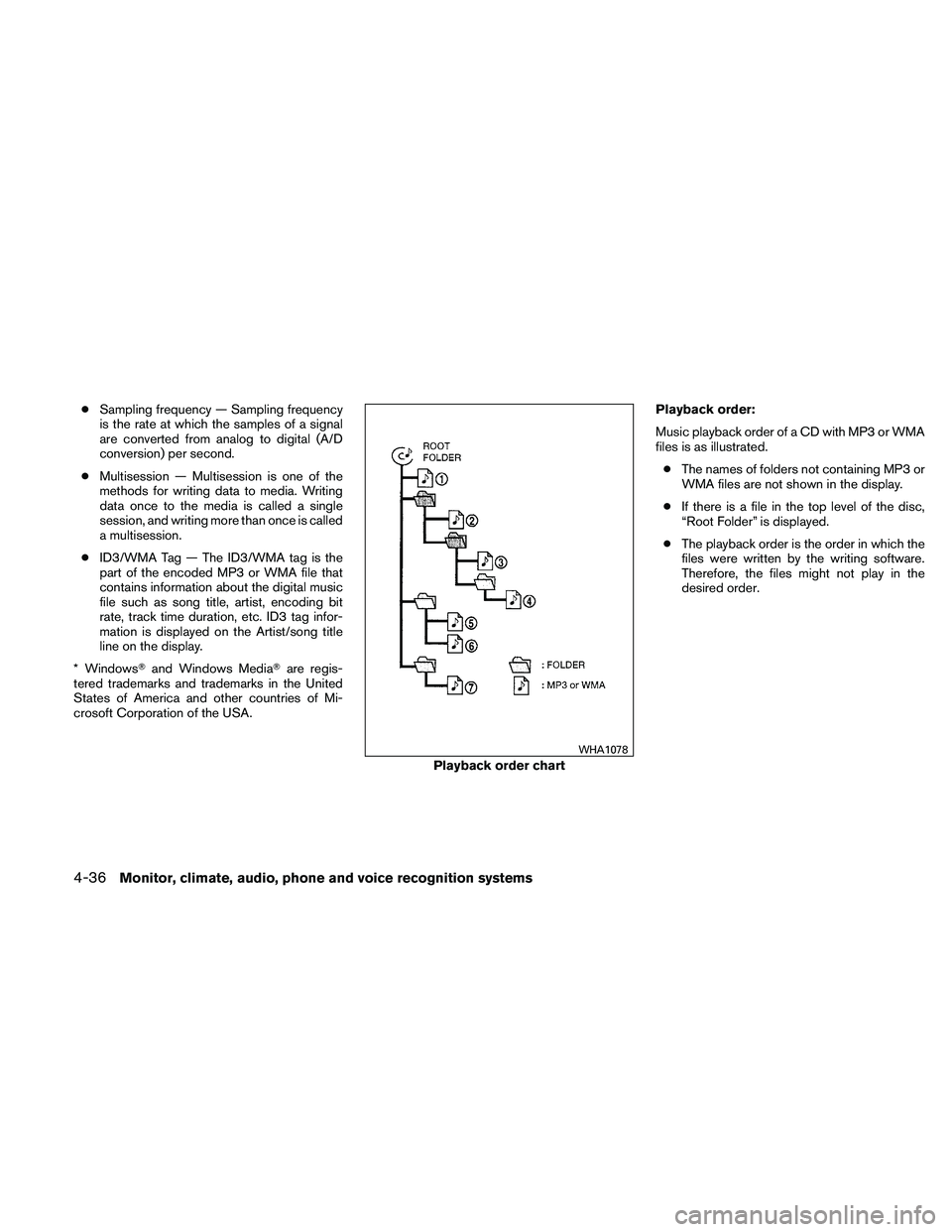 NISSAN ALTIMA 2010  Owners Manual ●Sampling frequency — Sampling frequency
is the rate at which the samples of a signal
are converted from analog to digital (A/D
conversion) per second.
● Multisession — Multisession is one of 