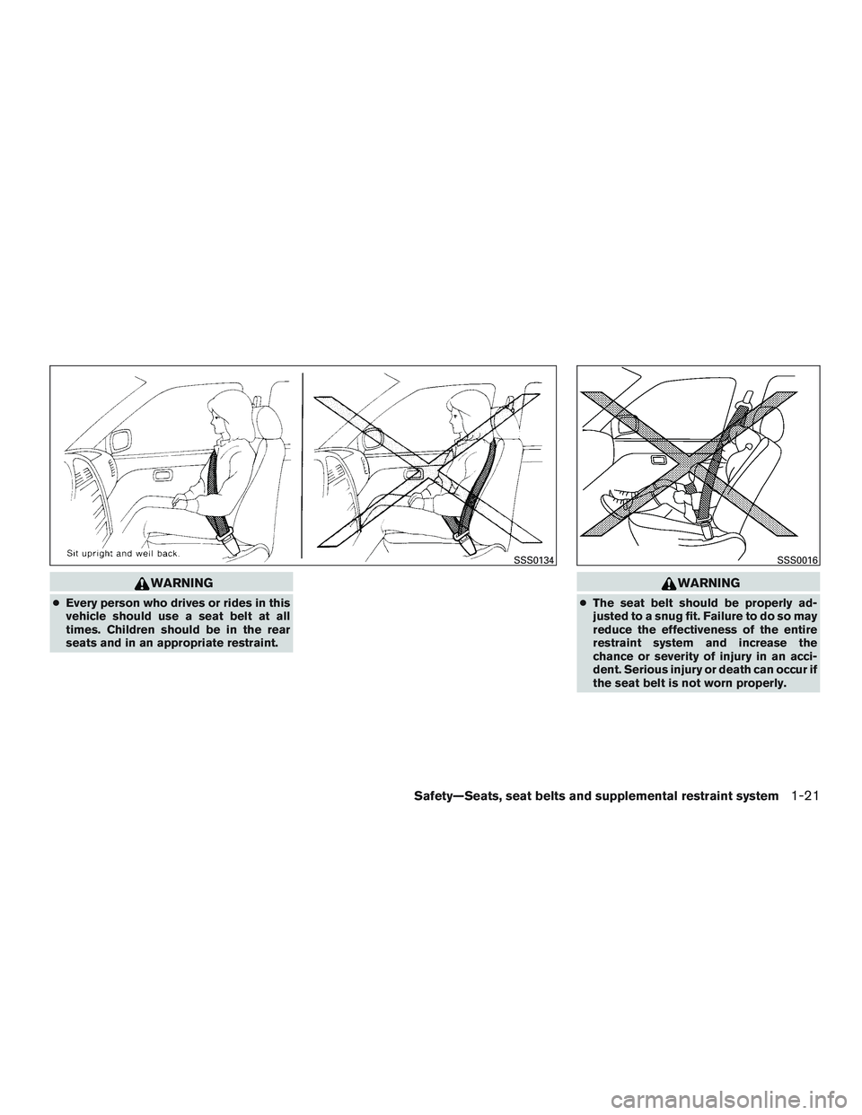 NISSAN ARMADA PLATINUM 2015  Owners Manual WARNING
●Every person who drives or rides in this
vehicle should use a seat belt at all
times. Children should be in the rear
seats and in an appropriate restraint. 