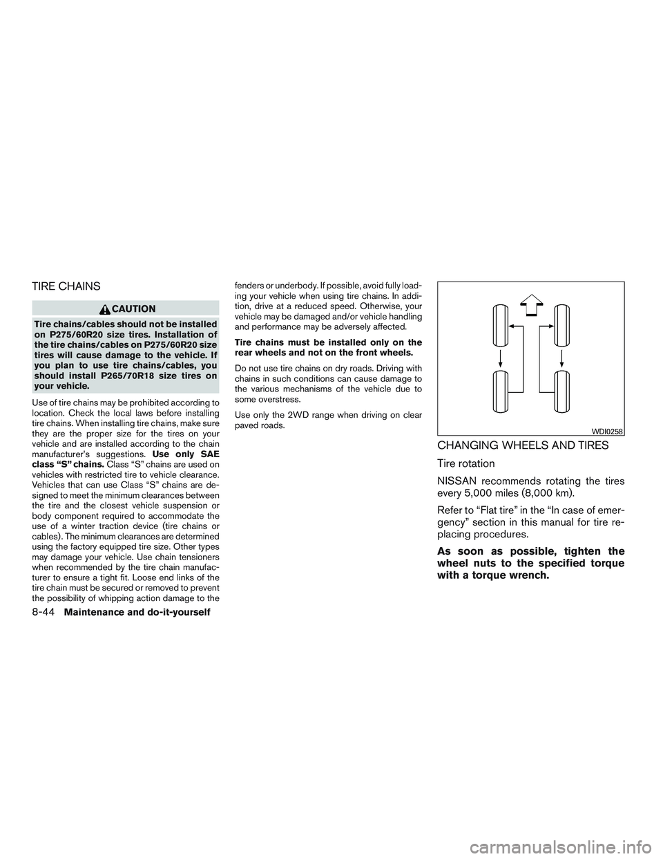 NISSAN ARMADA PLATINUM 2015  Owners Manual TIRE CHAINS 