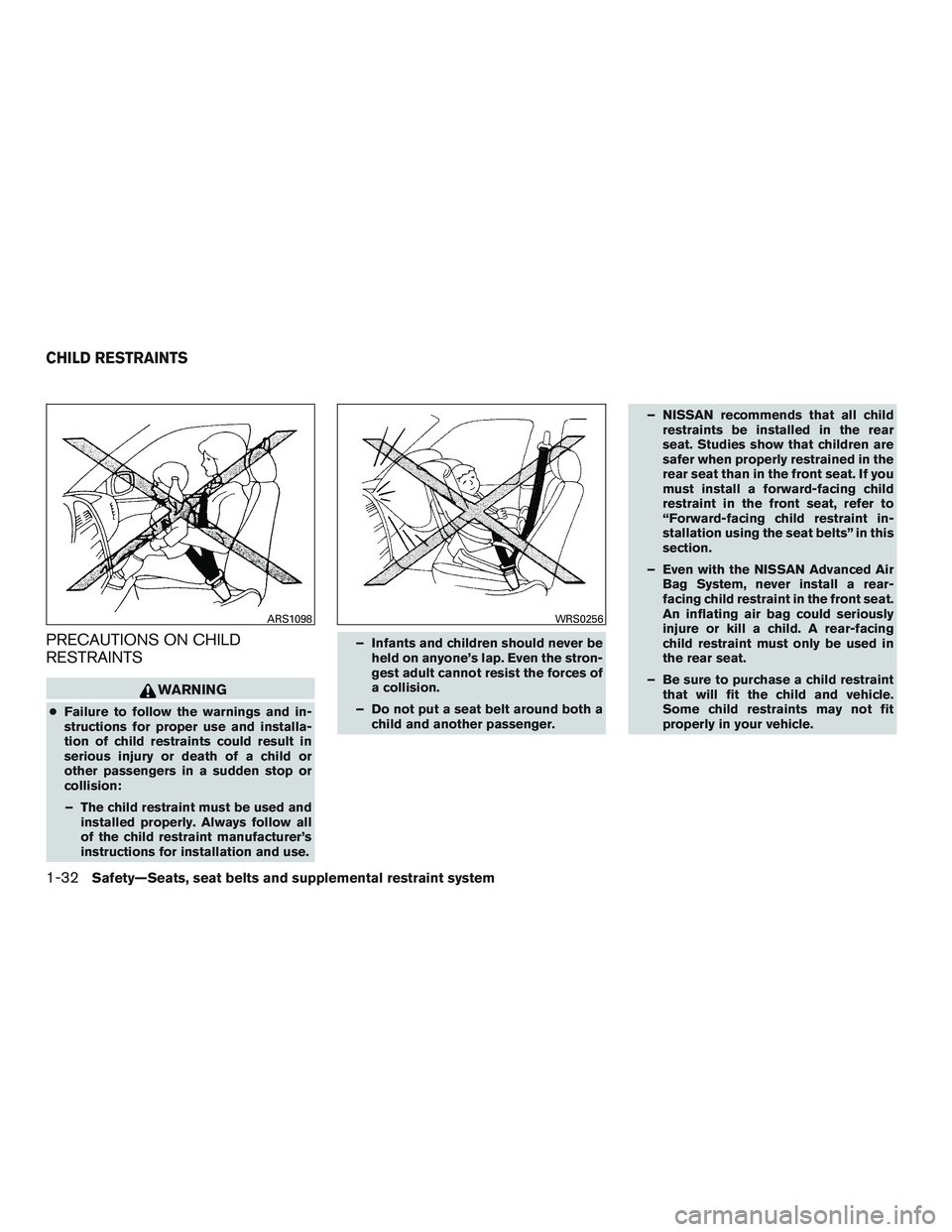 NISSAN ARMADA PLATINUM 2015 Workshop Manual PRECAUTIONS ON CHILD
RESTRAINTS 
