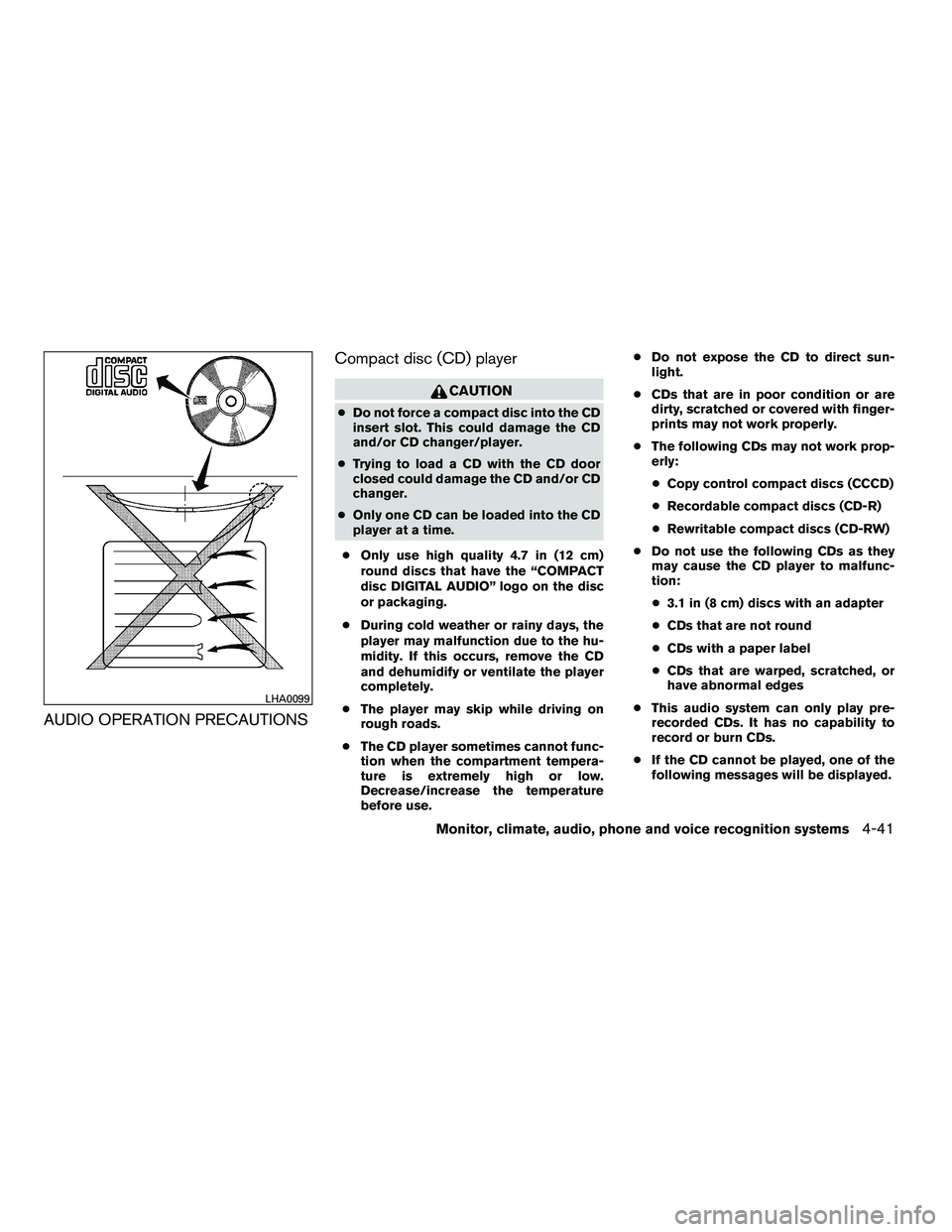 NISSAN ARMADA 2010  Owners Manual AUDIO OPERATION PRECAUTIONSCompact disc (CD) player 
