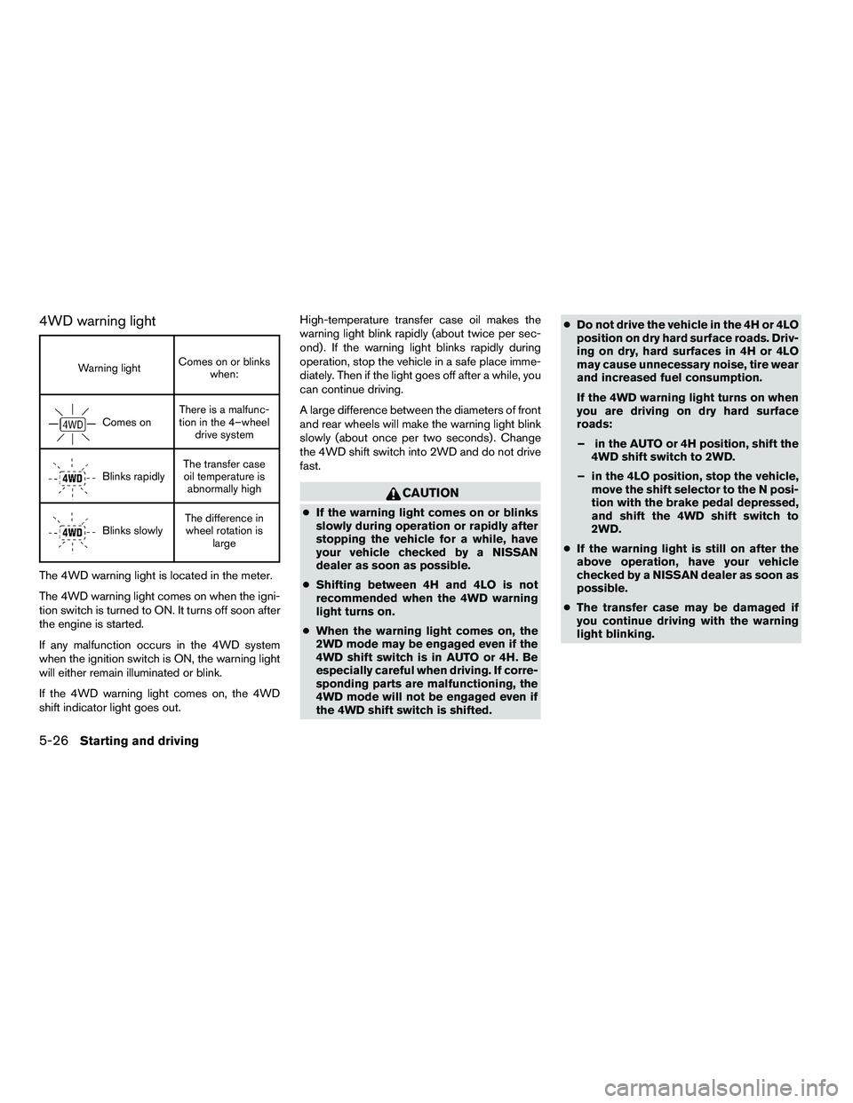 NISSAN ARMADA 2010  Owners Manual 4WD warning light 