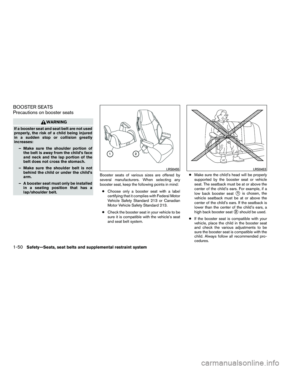 NISSAN ARMADA 2010 Repair Manual BOOSTER SEATS
Precautions on booster seats 
