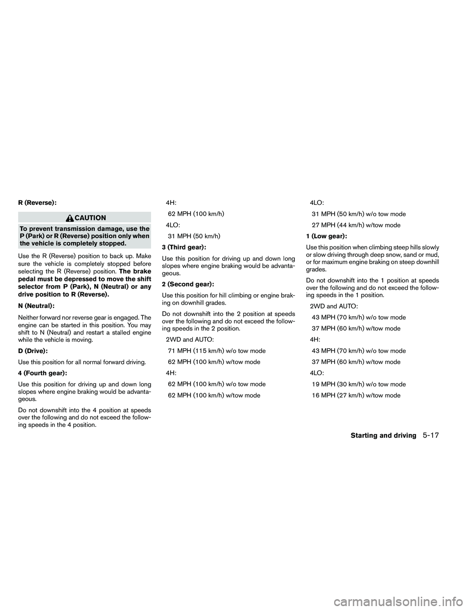 NISSAN ARMADA 2011  Owners Manual R (Reverse): 