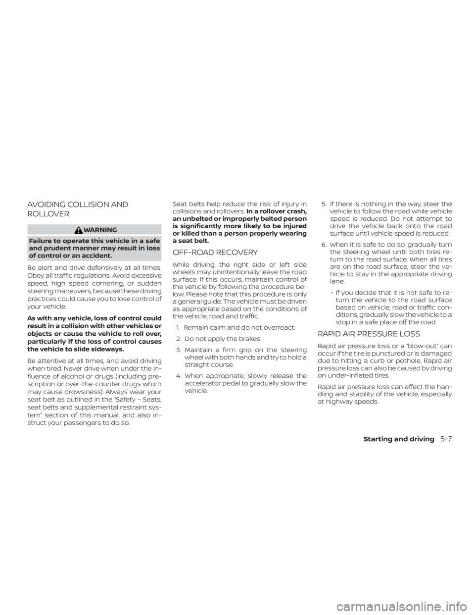 NISSAN FRONTIER PRO-4X 2019  Owners Manual AVOIDING COLLISION AND
ROLLOVER 