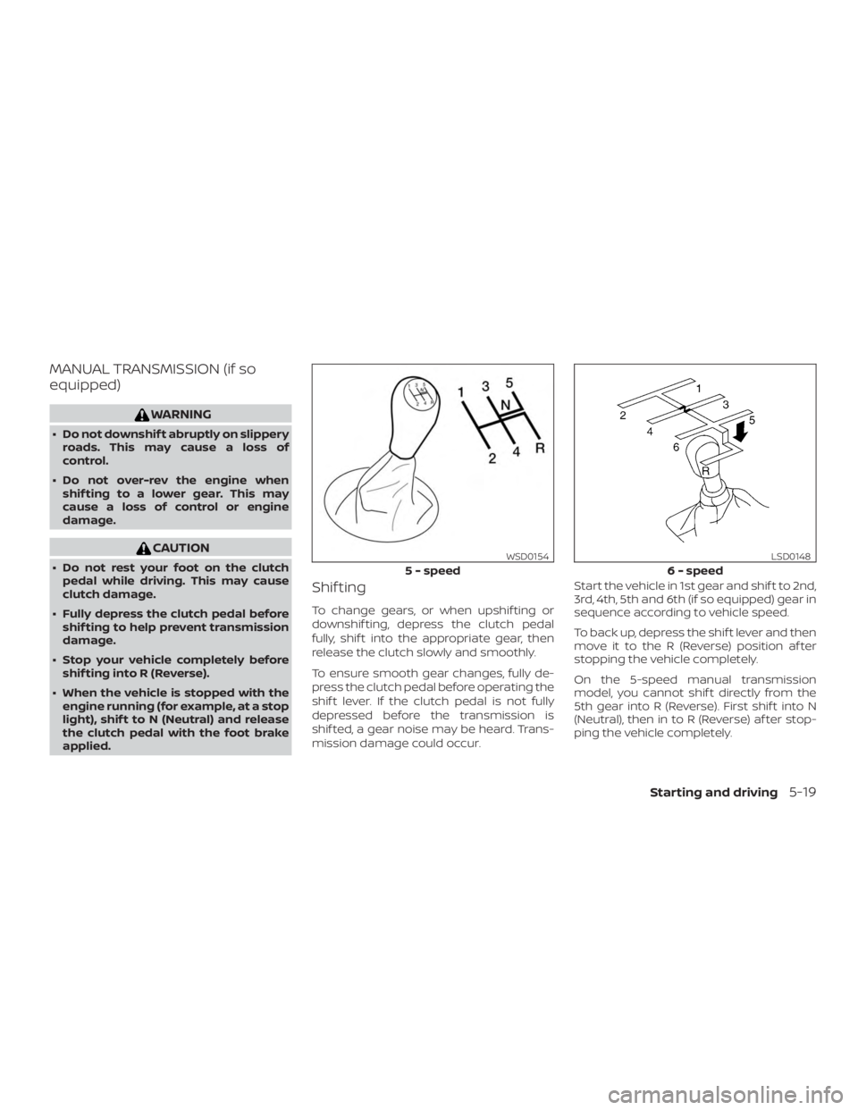 NISSAN FRONTIER PRO-4X 2019  Owners Manual MANUAL TRANSMISSION (if so
equipped) 