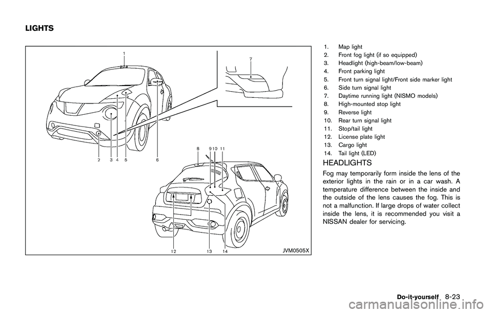 NISSAN JUKE 2018  Owners Manual .It is recommended that you use only
genuine NISSAN floor mats specifi-
cally designed for use in your vehi-
cle model and model year.
. Properly position the mats in the
floorwell using the floor mat