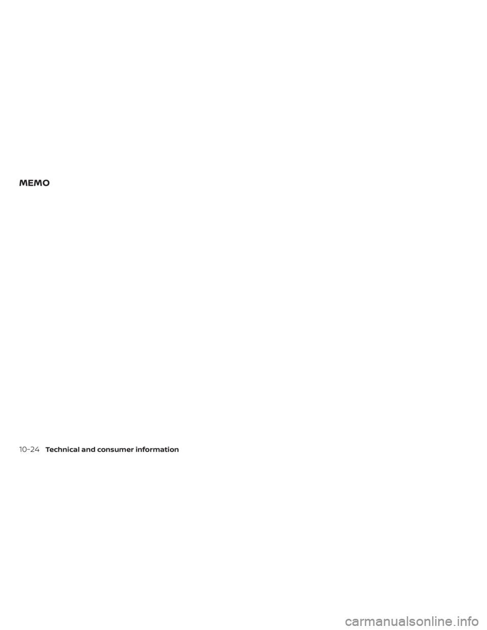 NISSAN KICKS 2023 Owners Manual MEMO
10-24Technical and consumer information NISSAN KICKS 2023 Owners Manual MEMO
10-24Technical and consumer information