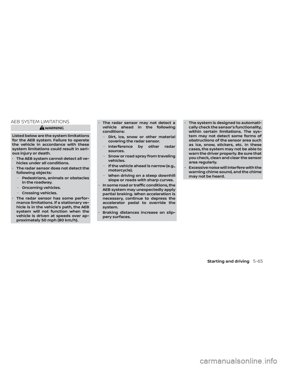 NISSAN KICKS 2022 Owners Manual AEB SYSTEM LIMITATIONS NISSAN KICKS 2022 Owners Manual AEB SYSTEM LIMITATIONS