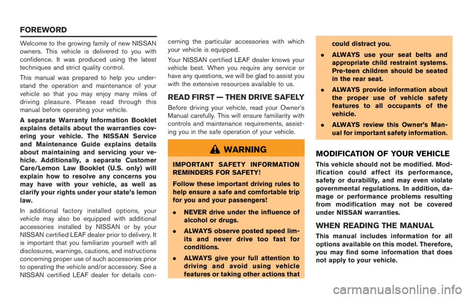 NISSAN LEAF 2012  Owners Manual Front 