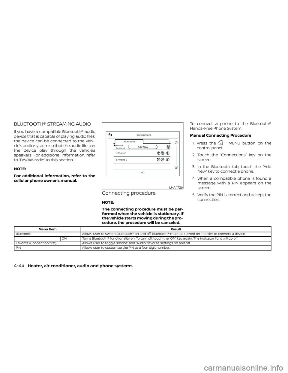 NISSAN MICRA 2023  Owners Manual BLUETOOTH® STREAMING AUDIO
If you have a compatible Bluetooth® audio
device that is capable of playing audio files,
the device can be connected to the vehi-
cle’s audio system so that the audio fi