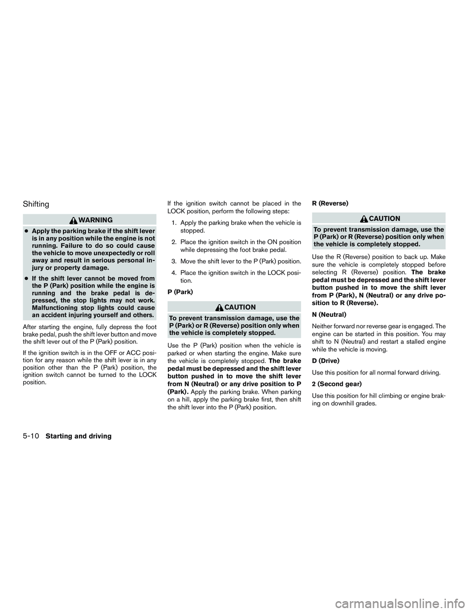 NISSAN MICRA 2011 Owners Manual Shifting NISSAN MICRA 2011 Owners Manual Shifting