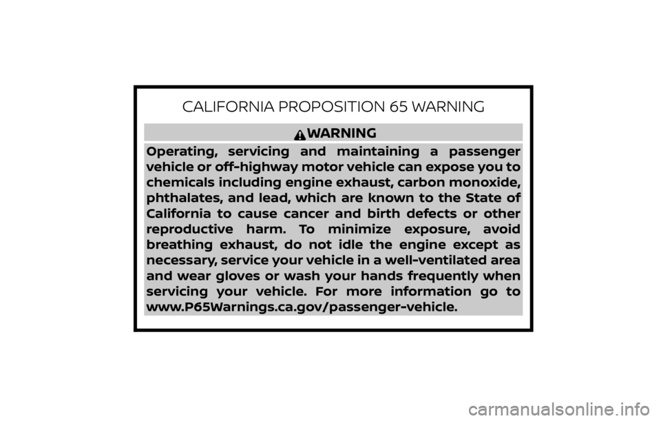 NISSAN MURANO PLATINUM 2018  Owners Manual CALIFORNIA PROPOSITION 65 WARNING 