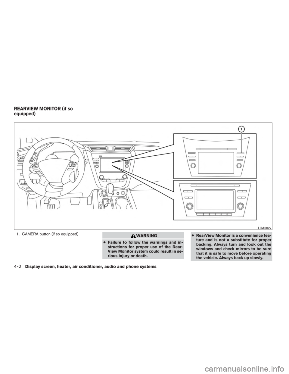 NISSAN MURANO PLATINUM 2017  Owners Manual 1. CAMERA button (if so equipped) 