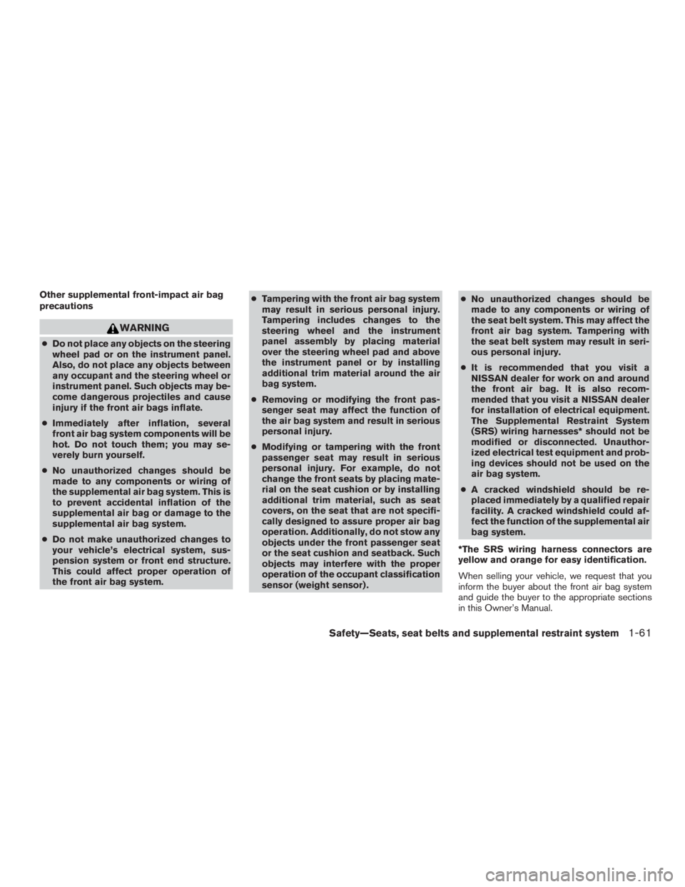 NISSAN MURANO PLATINUM 2017 Manual PDF Other supplemental front-impact air bag
precautions 