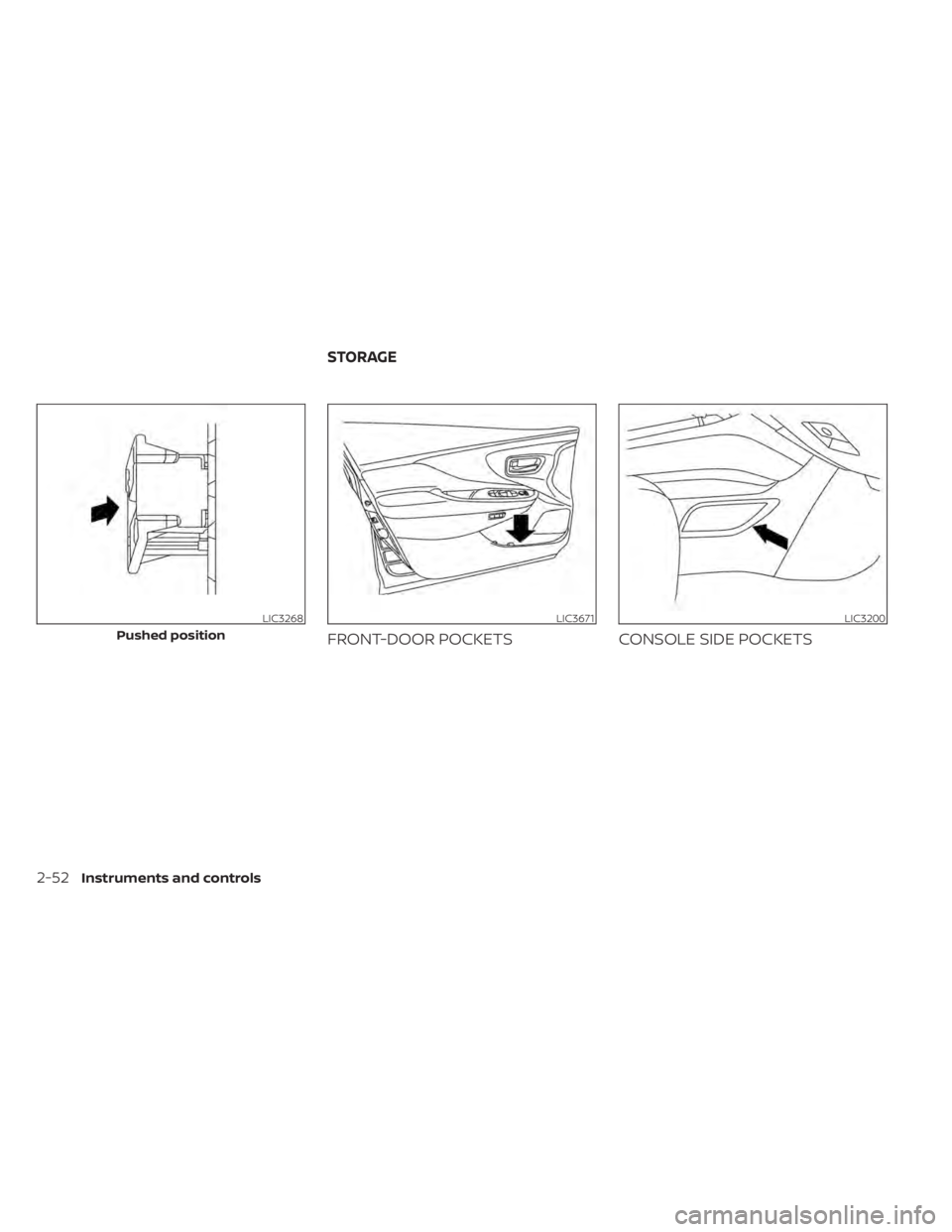 NISSAN MURANO 2022  Owners Manual LIC3268
Pushed position
LIC3200
STORAGE 