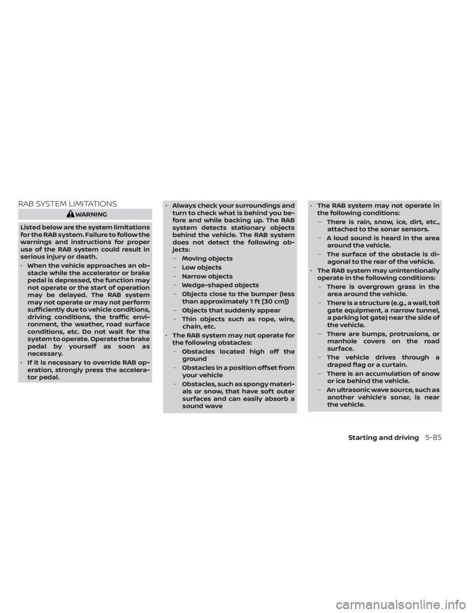 NISSAN MURANO 2022  Owners Manual RAB SYSTEM LIMITATIONS 
