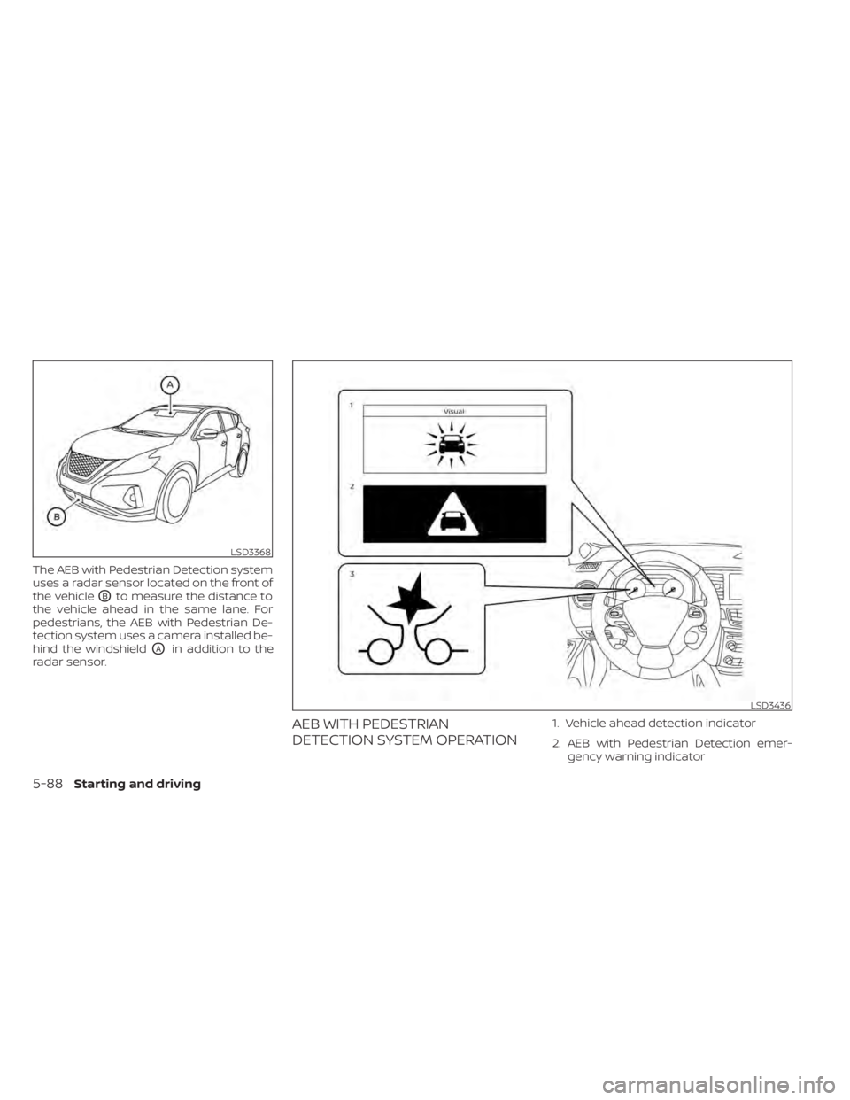 NISSAN MURANO 2022  Owners Manual LSD3368
LSD3436
5-88Starting and driving 