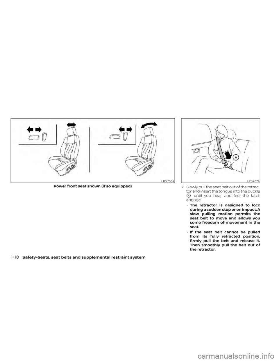 NISSAN MURANO 2022 Owners Guide 1-18Safety-Seats, seat belts and supplemental restraint system 
