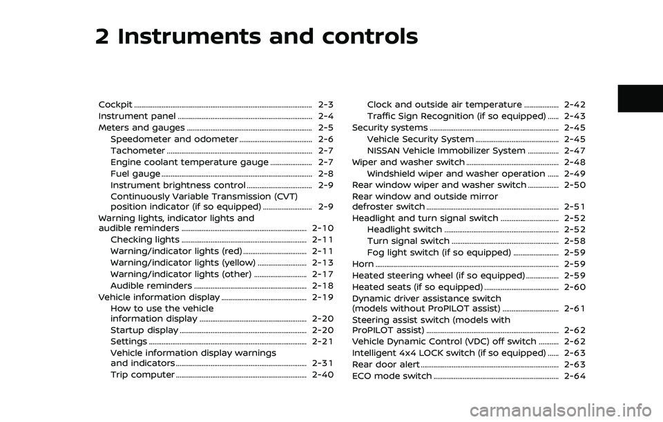 NISSAN QASHQAI 2023  Owners Manual 2 Instruments and controls
Cockpit ........................................................................\
.......................... 2-3
Instrument panel ...........................................