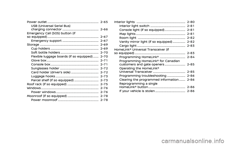 NISSAN QASHQAI 2023  Owners Manual Power outlet ........................................................................\
.......... 2-65USB (Universal Serial Bus)
charging connector ....................................................