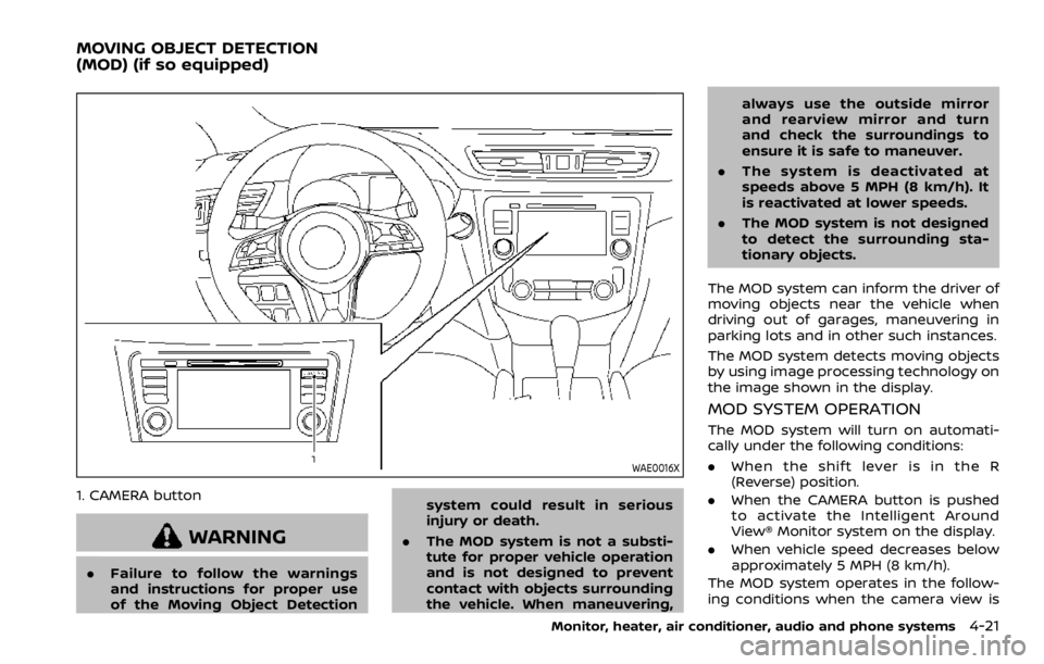 NISSAN QASHQAI 2021  Owners Manual WAE0016X
1. CAMERA button 