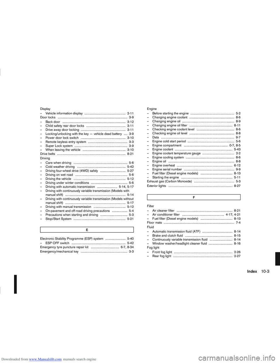 NISSAN QASHQAI 2012 Owners Manual Downloaded from www.Manualslib.com manuals search engine Display
– Vehicle information display ............................................. 2-11
Door locks ......................................... NISSAN QASHQAI 2012 Owners Manual Downloaded from www.Manualslib.com manuals search engine Display
– Vehicle information display ............................................. 2-11
Door locks .........................................