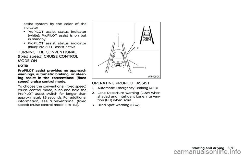 NISSAN ROGUE SPORT 2019 Owners Manual assist system by the color of the
indicator
.ProPILOT assist status indicator(white): ProPILOT assist is on but
in standby.
.ProPILOT assist status indicator(blue): ProPILOT assist active
TURNING THE NISSAN ROGUE SPORT 2019 Owners Manual assist system by the color of the
indicator
.ProPILOT assist status indicator(white): ProPILOT assist is on but
in standby.
.ProPILOT assist status indicator(blue): ProPILOT assist active
TURNING THE