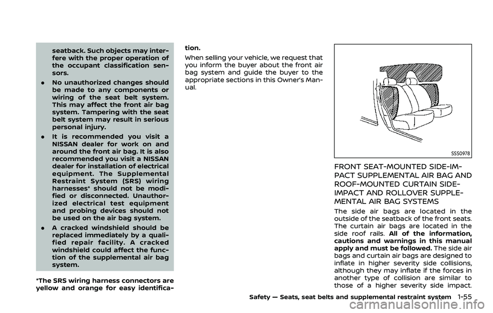 NISSAN ROGUE SPORT 2019 Manual PDF seatback. Such objects may inter-
fere with the proper operation of
the occupant classification sen-
sors.
. No unauthorized changes should
be made to any components or
wiring of the seat belt system. NISSAN ROGUE SPORT 2019 Manual PDF seatback. Such objects may inter-
fere with the proper operation of
the occupant classification sen-
sors.
. No unauthorized changes should
be made to any components or
wiring of the seat belt system.