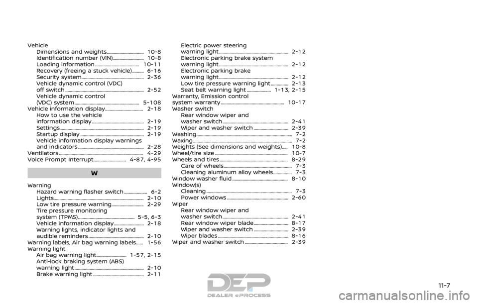 NISSAN ROGUE SPORT 2017 Owners Manual VehicleDimensions and weights................................ 10-8
Identification number (VIN)........................... 10-8
Loading information ...................................... 10-11
Recovery NISSAN ROGUE SPORT 2017 Owners Manual VehicleDimensions and weights................................ 10-8
Identification number (VIN)........................... 10-8
Loading information ...................................... 10-11
Recovery