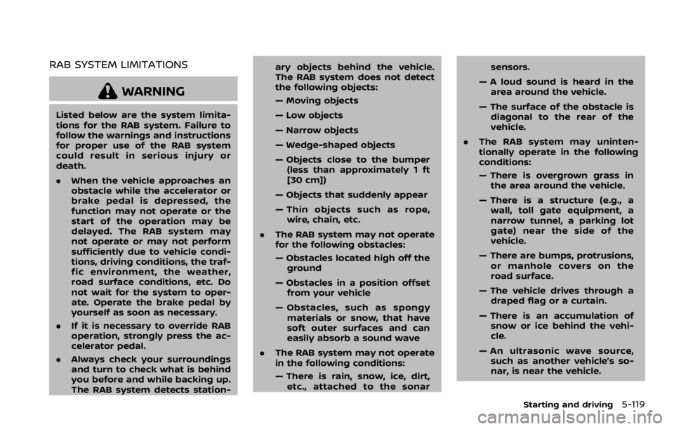NISSAN ROGUE 2022 Owners Manual RAB SYSTEM LIMITATIONS NISSAN ROGUE 2022 Owners Manual RAB SYSTEM LIMITATIONS