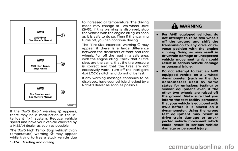 NISSAN ROGUE 2022 Owners Manual JVS1120X
If the “AWD Error” warning NISSAN ROGUE 2022 Owners Manual JVS1120X
If the “AWD Error” warning